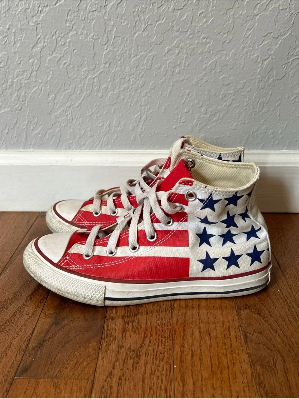 Converse Chuck Taylor High Top Sneakers Shoes American Flag Junior Size 2 White